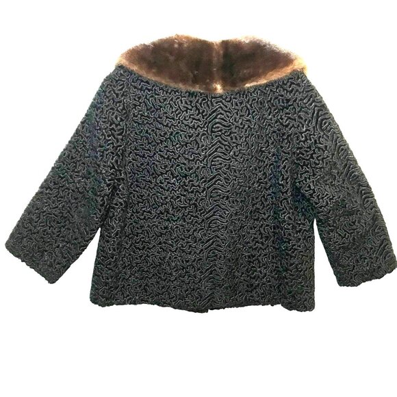 Vintage Black Persian Lamb Cropped Fur Jacket Mink Collar Womens 12 - Picture 2 of 15